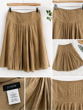 J. Crew Tan Cotton Circle Skirt with Pintuck Waistband